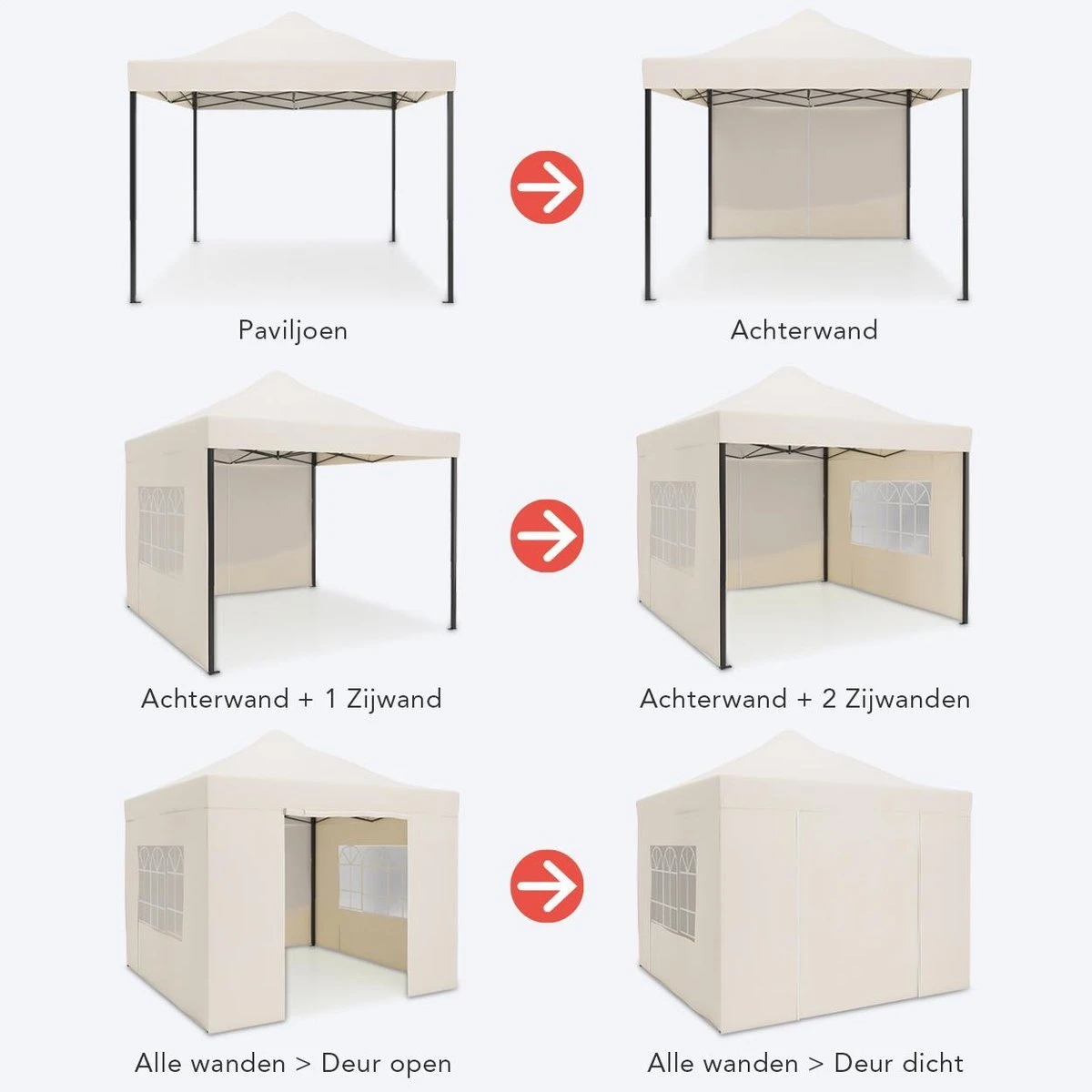 LifeGoods Partytent - 3x3 M - Zijwanden - Easy Up - Opvouwbaar - Waterdicht - Draagtas Met Wieltjes - Beige - Image 2