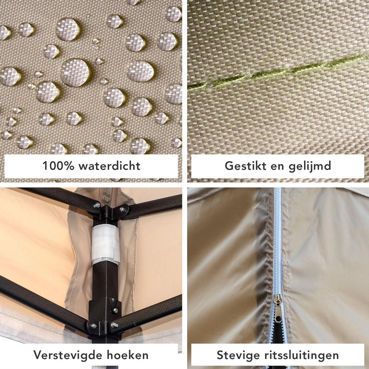 LifeGoods Partytent - 3x3 M - Zijwanden - Easy Up - Opvouwbaar - Waterdicht - Draagtas Met Wieltjes - Beige - Image 7