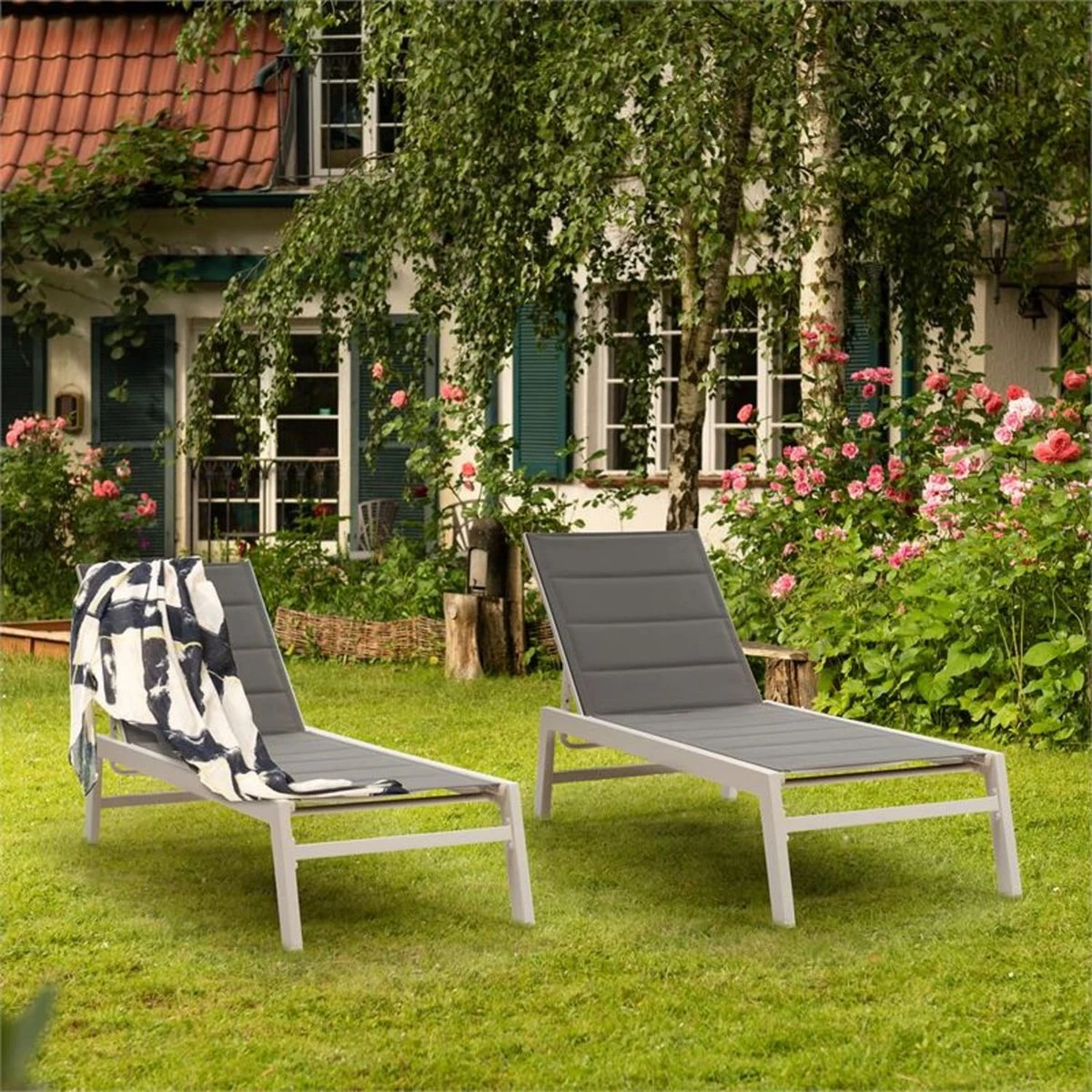 Blumfeldt Renazzo Lounge Ligstoel - Ligbed Voor De Tuin - Aluminium Tuinstoel - 6 Standen - Waterafstotend - Bekleding Van 70 % Pvc En 30 % Polyetheen - Grijs - Image 9