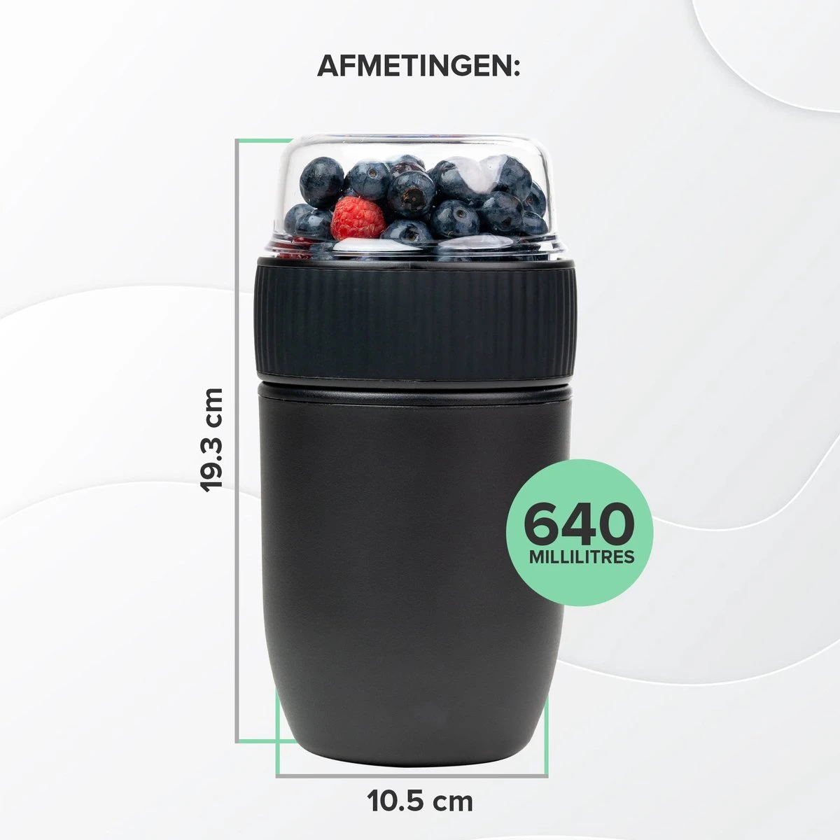 Coninx Yoghurtbeker To Go - Muesli Beker To Go - Lunchbeker - Mueslibeker 640ml (450ml+190ml) - Zwart - Image 2
