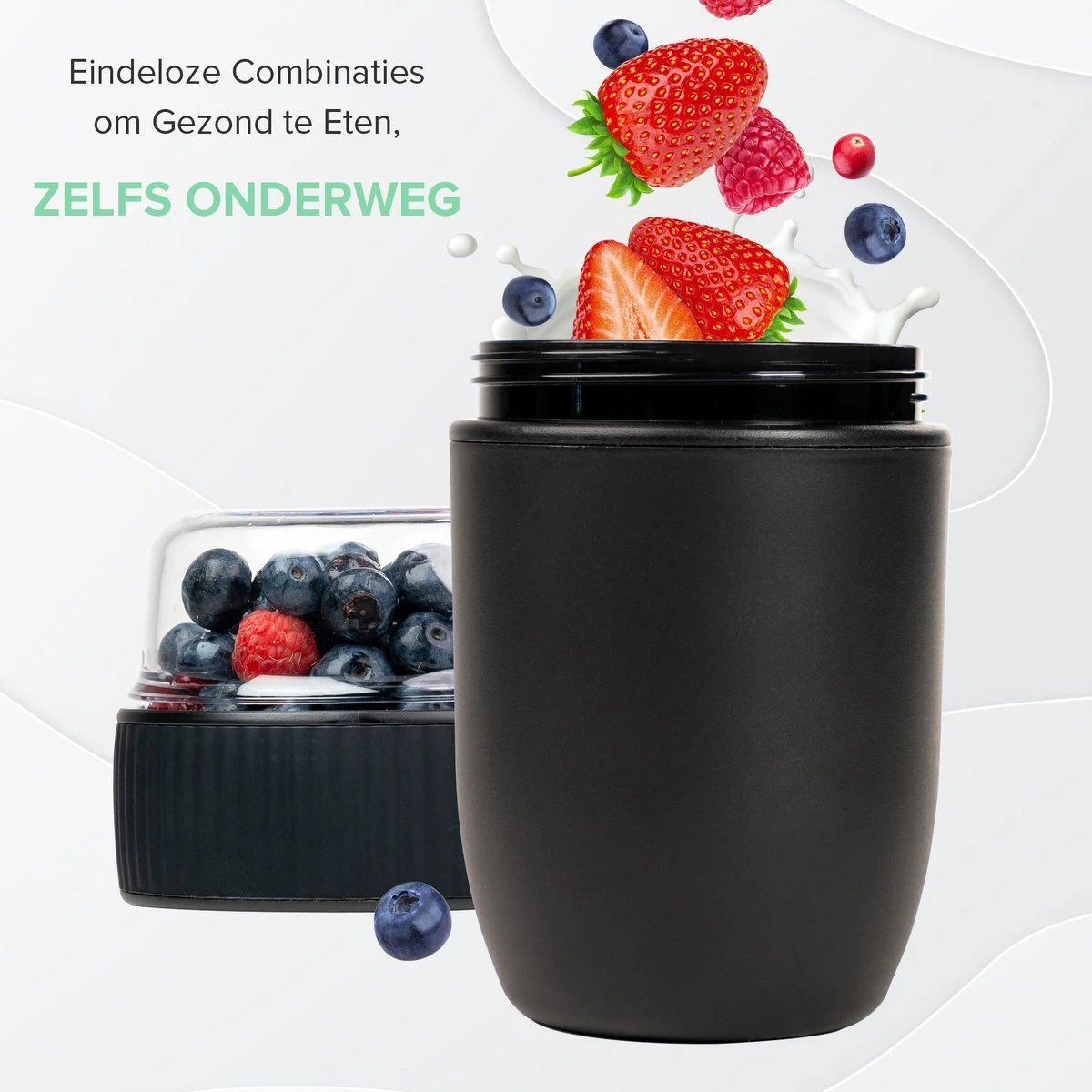 Coninx Yoghurtbeker To Go - Muesli Beker To Go - Lunchbeker - Mueslibeker 640ml (450ml+190ml) - Zwart - Image 4