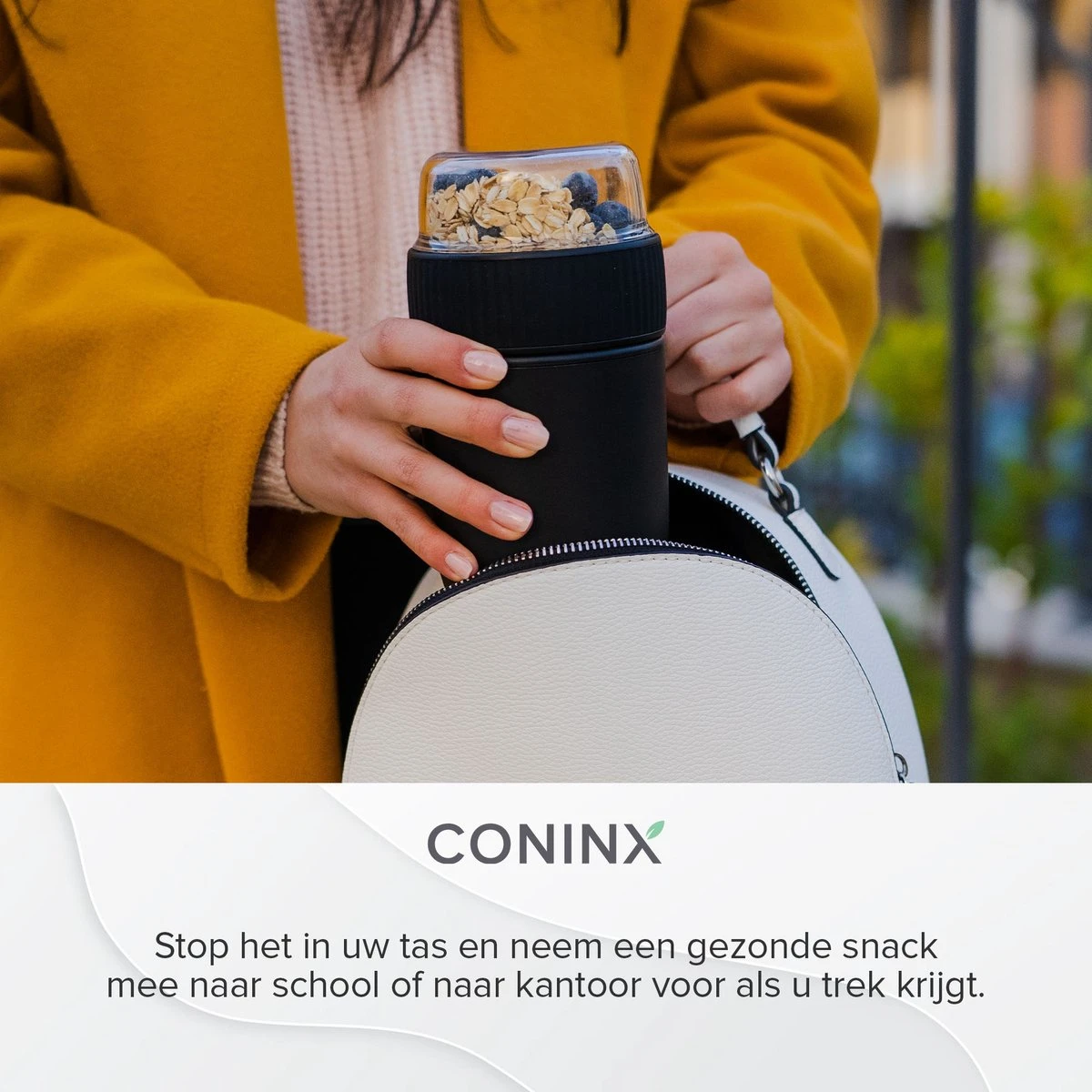 Coninx Yoghurtbeker To Go - Muesli Beker To Go - Lunchbeker - Mueslibeker 640ml (450ml+190ml) - Zwart - Image 8
