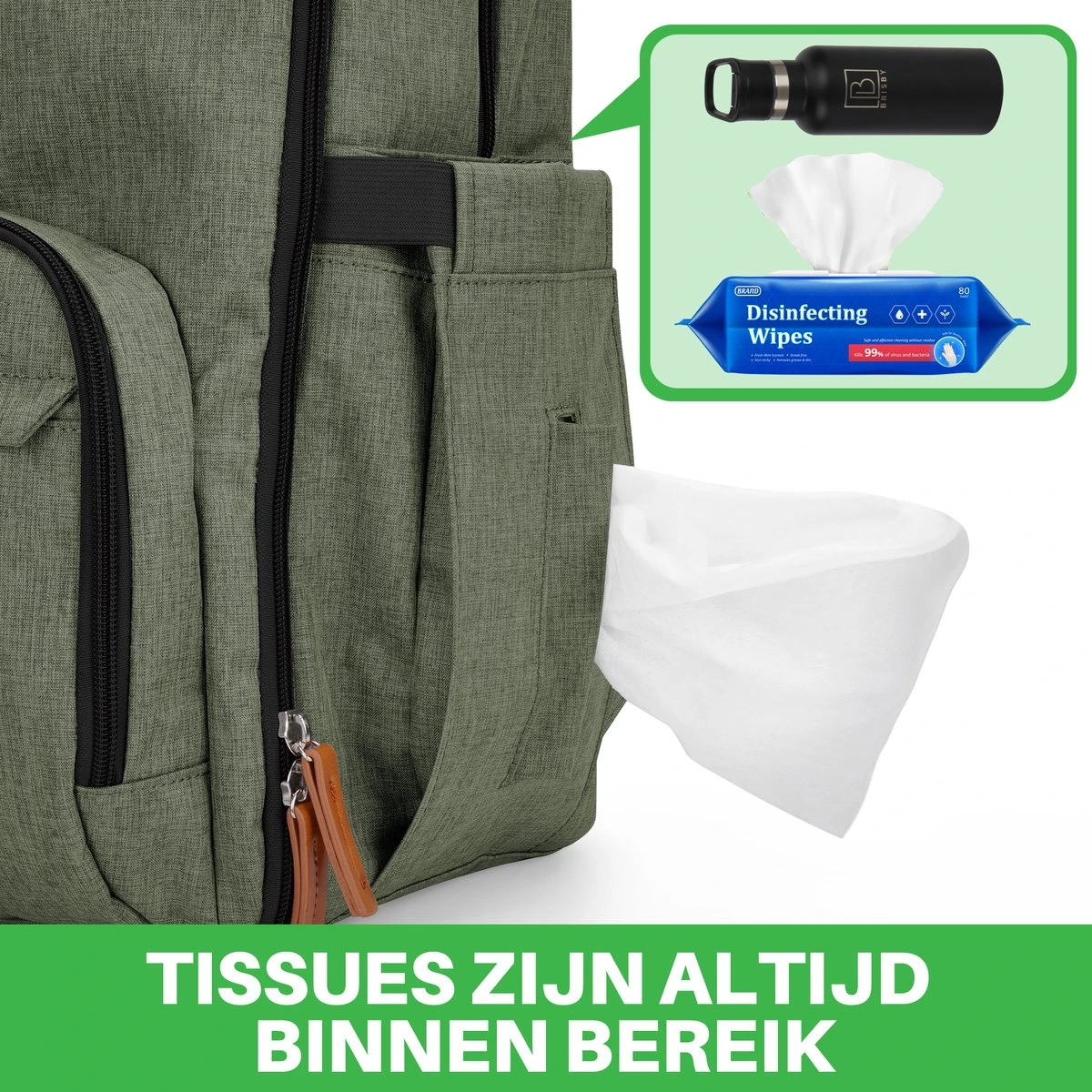 Brisby Slijtvaste Luiertas – Verzorgingstas – Met Buggymontage - Groen - Image 11
