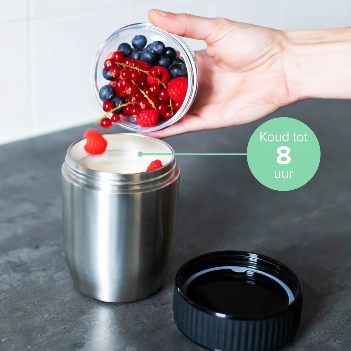 Coninx Thermos Lunchbox - Muesli Beker To Go - Isoleer Lunchpot - Yoghurtbeker To Go - Mueslibeker 840ml (600ml+240ml) - RVS - Image 6