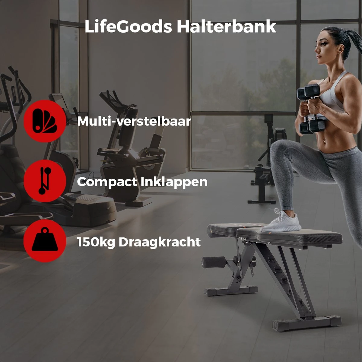 LifeGoods Fitness Halterbank - Verstelbaar - Inklapbaar - Zwart/Rood - Image 2