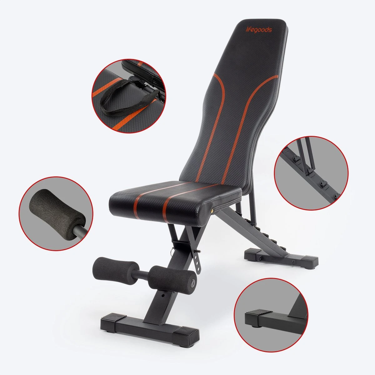 LifeGoods Fitness Halterbank - Verstelbaar - Inklapbaar - Zwart/Rood - Image 3