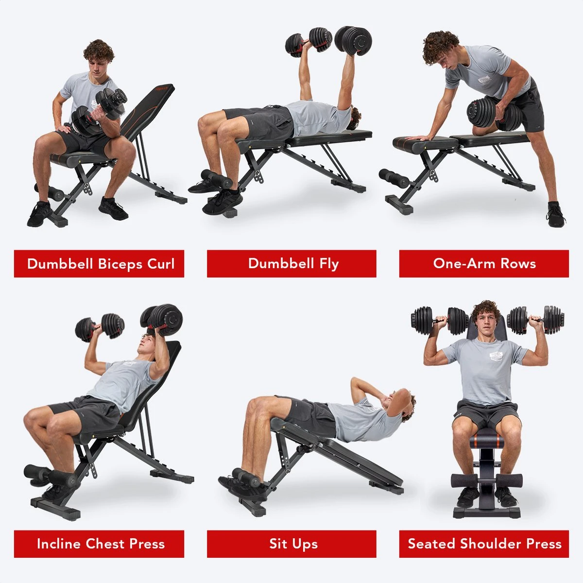 LifeGoods Fitness Halterbank - Verstelbaar - Inklapbaar - Zwart/Rood - Image 7