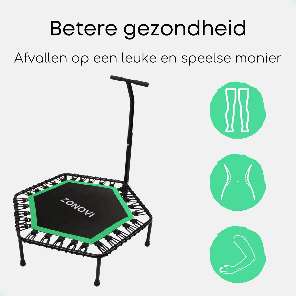 Zonovi Fitness Trampoline 250 Kilo – Mini Trampoline – Kleine Trampoline – Sport Trampoline – Met Elastieken – Zwart – Groen – 106 Cm – 42 Inch. - Image 2