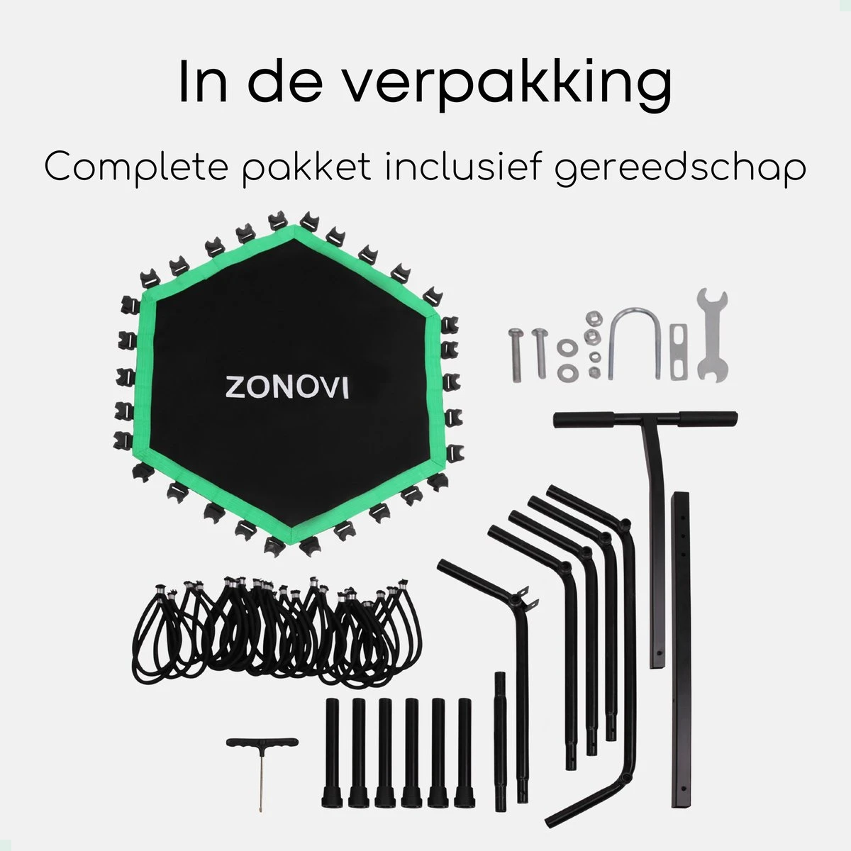 Zonovi Fitness Trampoline 250 Kilo – Mini Trampoline – Kleine Trampoline – Sport Trampoline – Met Elastieken – Zwart – Groen – 106 Cm – 42 Inch. - Image 7