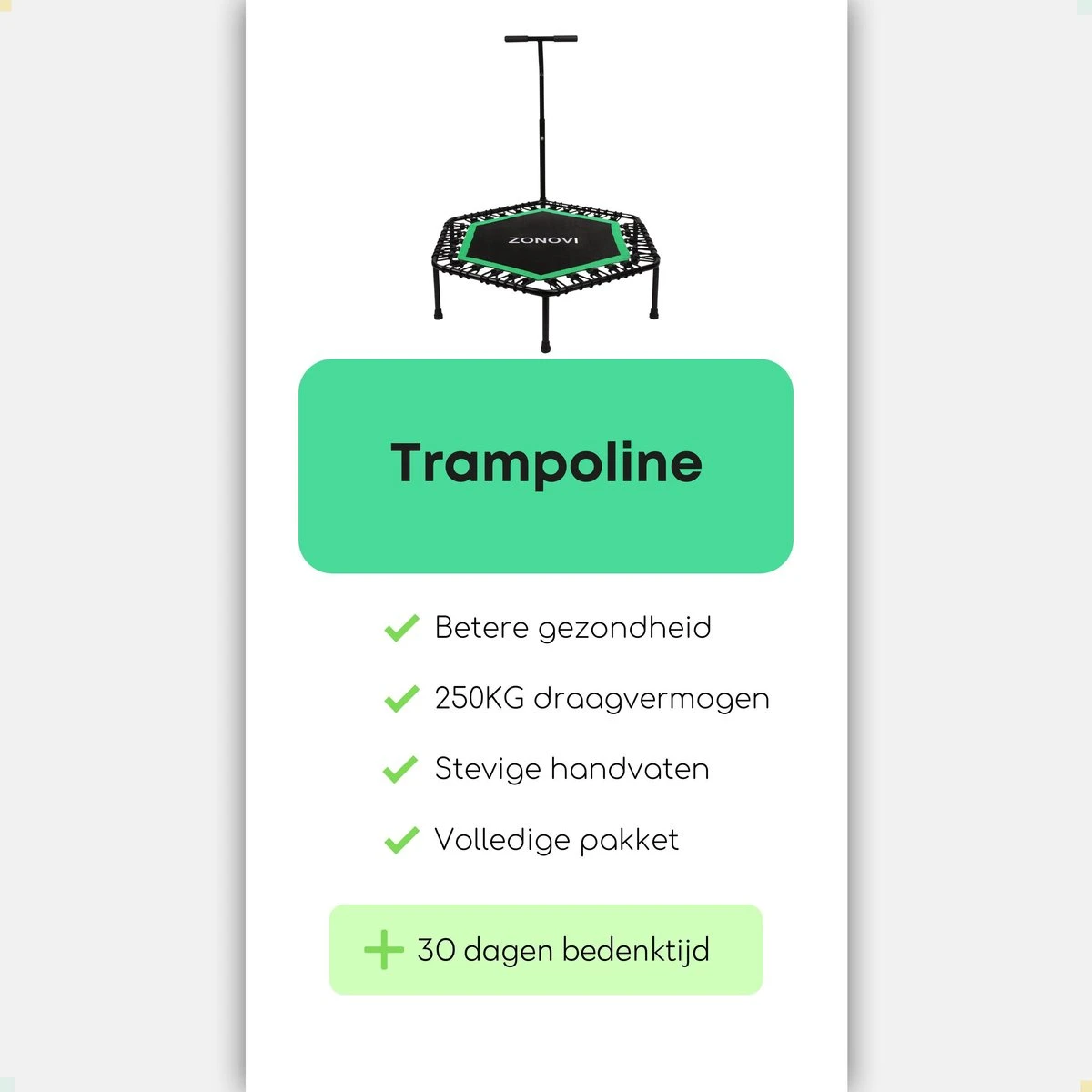 Zonovi Fitness Trampoline 250 Kilo – Mini Trampoline – Kleine Trampoline – Sport Trampoline – Met Elastieken – Zwart – Groen – 106 Cm – 42 Inch. - Image 9