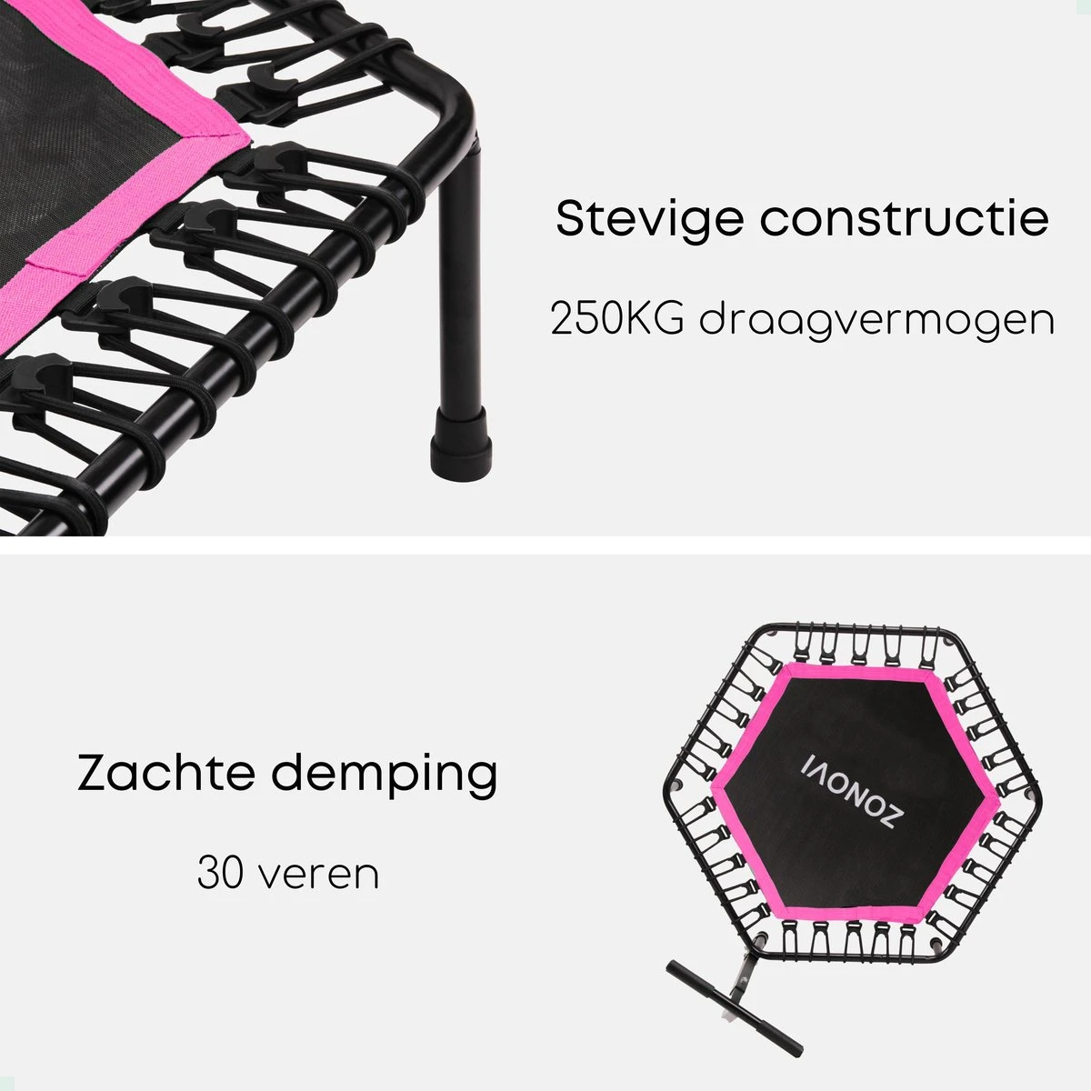 Zonovi Fitness Trampoline 250 Kilo – Mini Trampoline – Kleine Trampoline – Sport Trampoline – Met Elastieken – Zwart – Roze – 106 Cm – 42 Inch. - Image 5