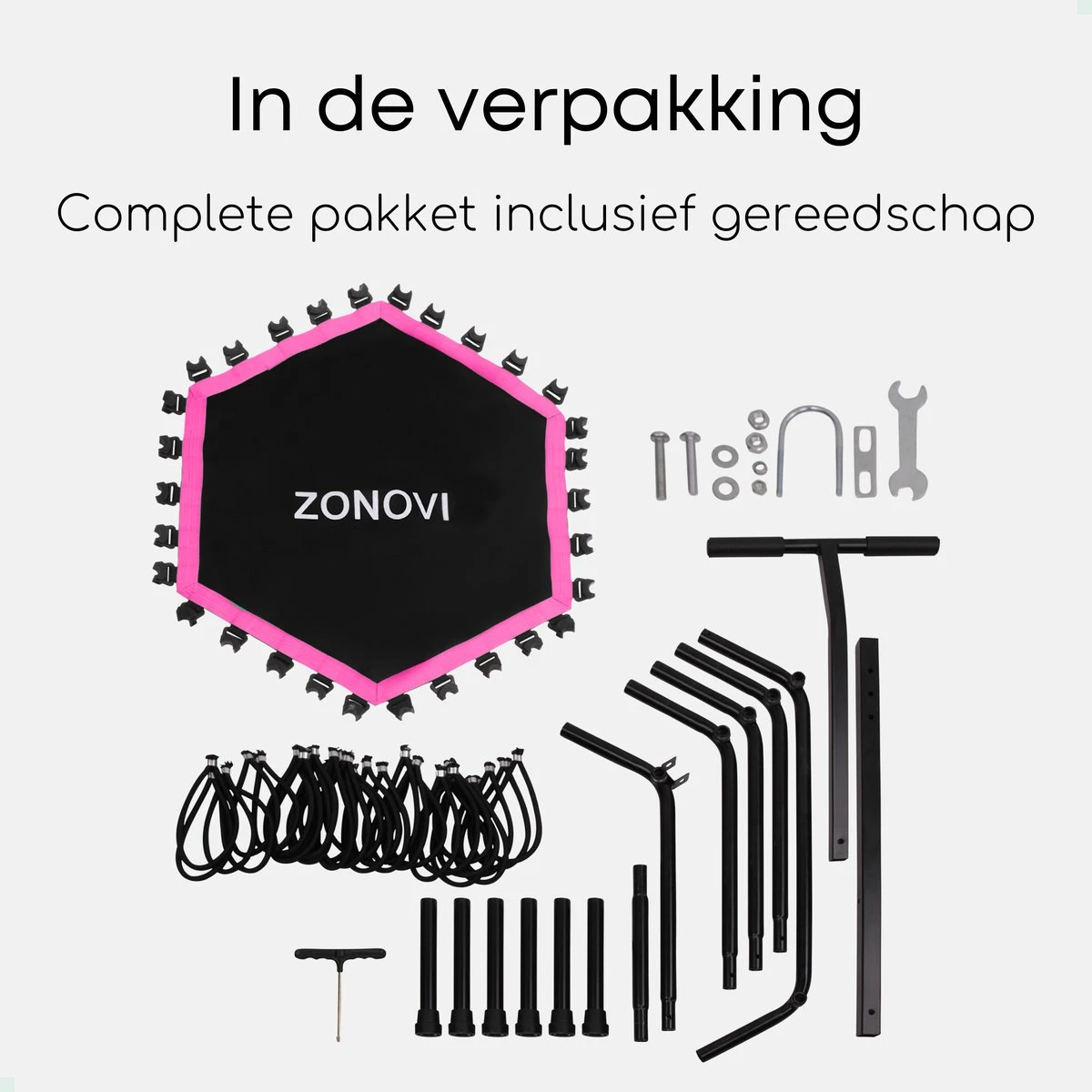 Zonovi Fitness Trampoline 250 Kilo – Mini Trampoline – Kleine Trampoline – Sport Trampoline – Met Elastieken – Zwart – Roze – 106 Cm – 42 Inch. - Image 7