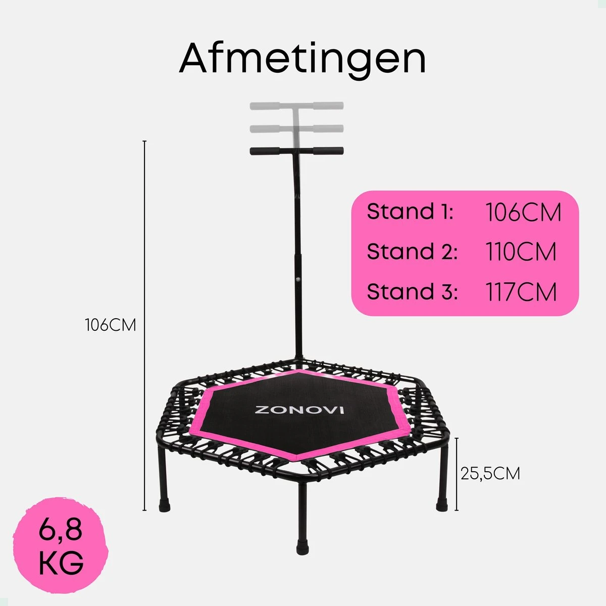 Zonovi Fitness Trampoline 250 Kilo – Mini Trampoline – Kleine Trampoline – Sport Trampoline – Met Elastieken – Zwart – Roze – 106 Cm – 42 Inch. - Image 8