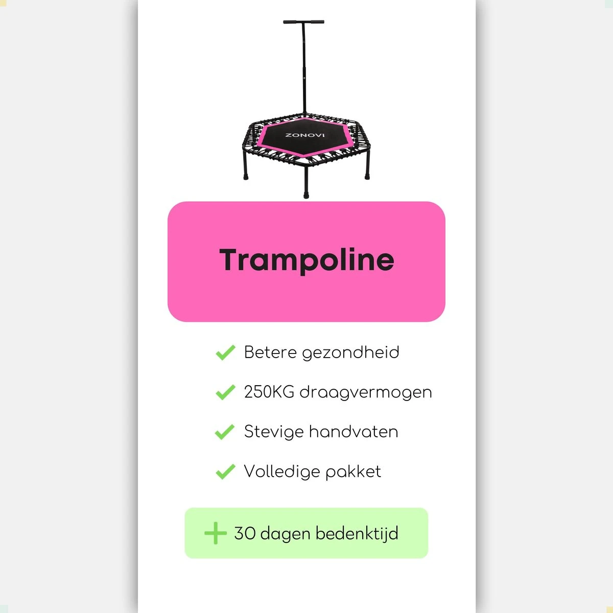 Zonovi Fitness Trampoline 250 Kilo – Mini Trampoline – Kleine Trampoline – Sport Trampoline – Met Elastieken – Zwart – Roze – 106 Cm – 42 Inch. - Image 9