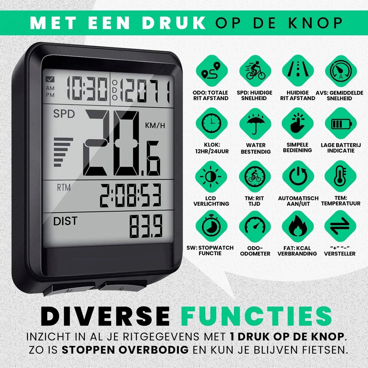 Strex Draadloze Fietscomputer - 17 Functies - Extra Groot Scherm - Draadloze Fiets Computer Draadloos Waterdicht - NL Handleiding - Image 2