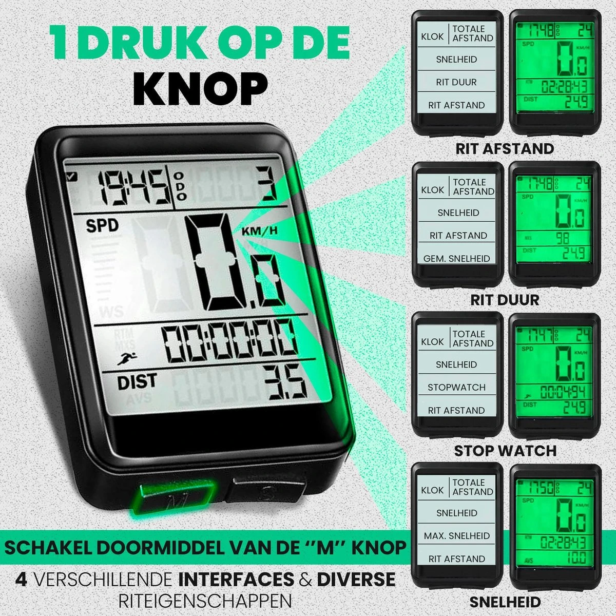 Strex Draadloze Fietscomputer - 17 Functies - Extra Groot Scherm - Draadloze Fiets Computer Draadloos Waterdicht - NL Handleiding - Image 3