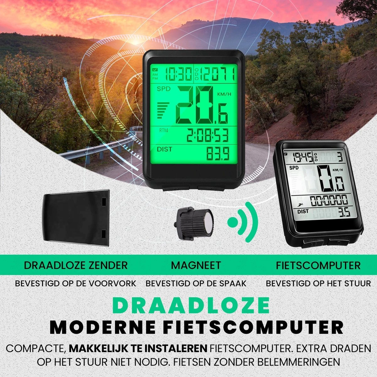 Strex Draadloze Fietscomputer - 17 Functies - Extra Groot Scherm - Draadloze Fiets Computer Draadloos Waterdicht - NL Handleiding - Image 4