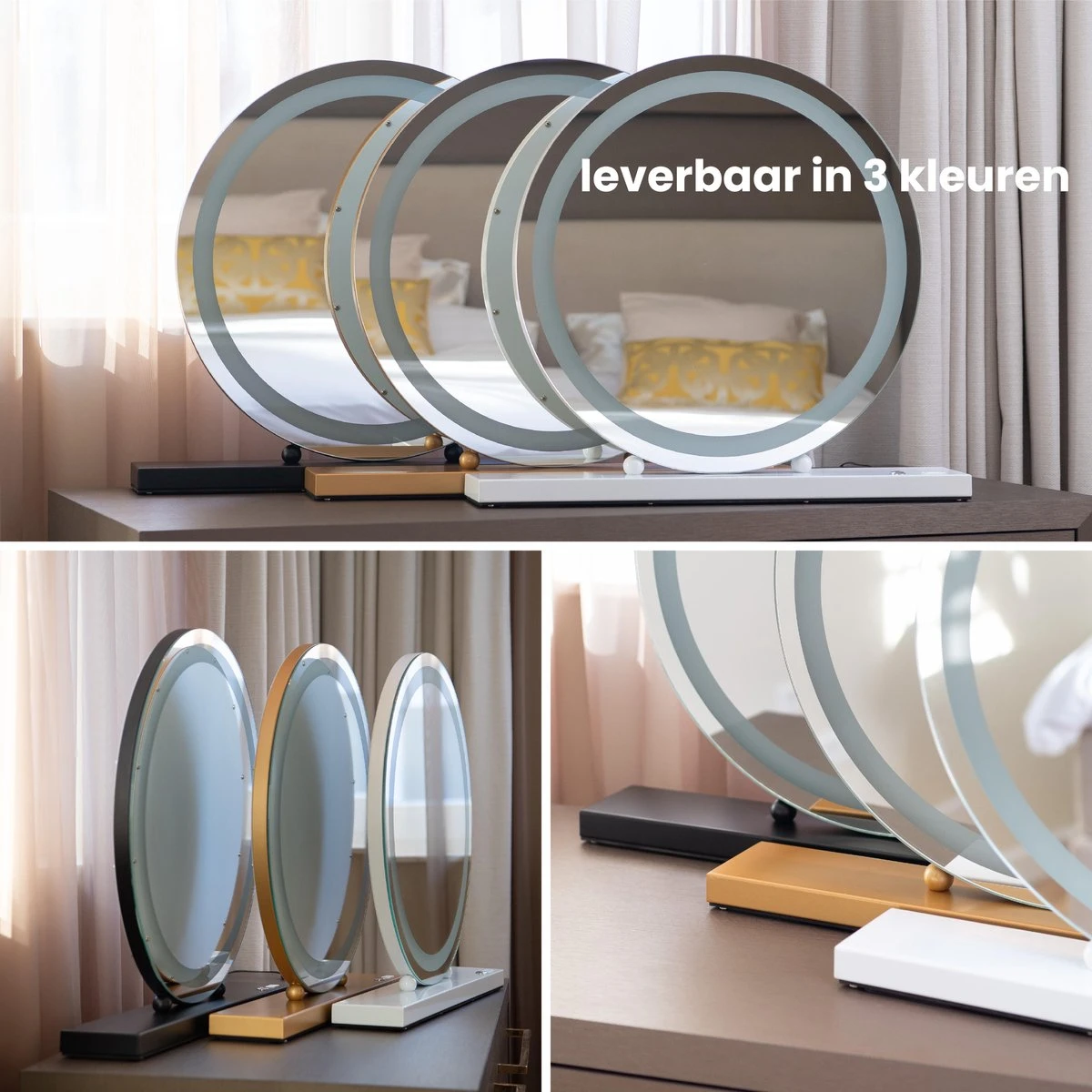 Nuvoo Make-up Spiegel - Visagie Spiegel - Hollywood Spiegel - Diameter 50cm - 3 Licht Tinten - Dimbaar - USB Telefoonoplader - Goud - Image 10