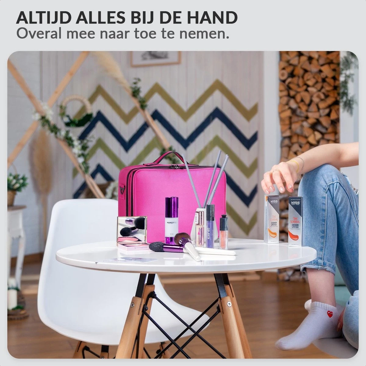 Cosmetica Koffer - Make-up Koffer Met Verstelbare Vakken - Visagie En Nagelstyliste Beauty Koffer - 40x30x14CM - Roze - Image 2