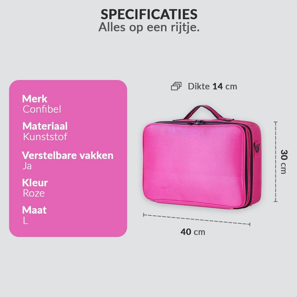 Cosmetica Koffer - Make-up Koffer Met Verstelbare Vakken - Visagie En Nagelstyliste Beauty Koffer - 40x30x14CM - Roze - Image 6