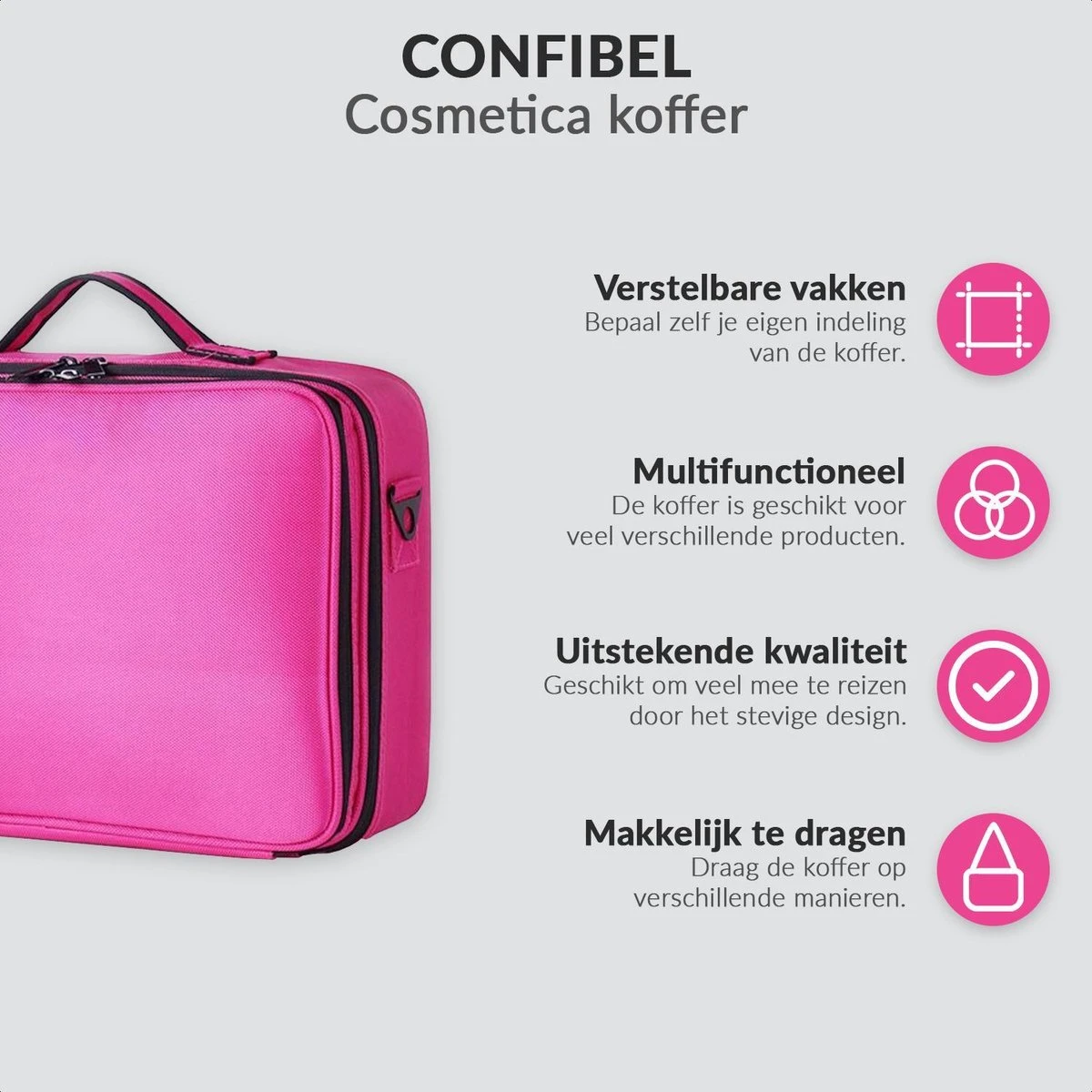 Cosmetica Koffer - Make-up Koffer Met Verstelbare Vakken - Visagie En Nagelstyliste Beauty Koffer - 40x30x14CM - Roze - Image 9