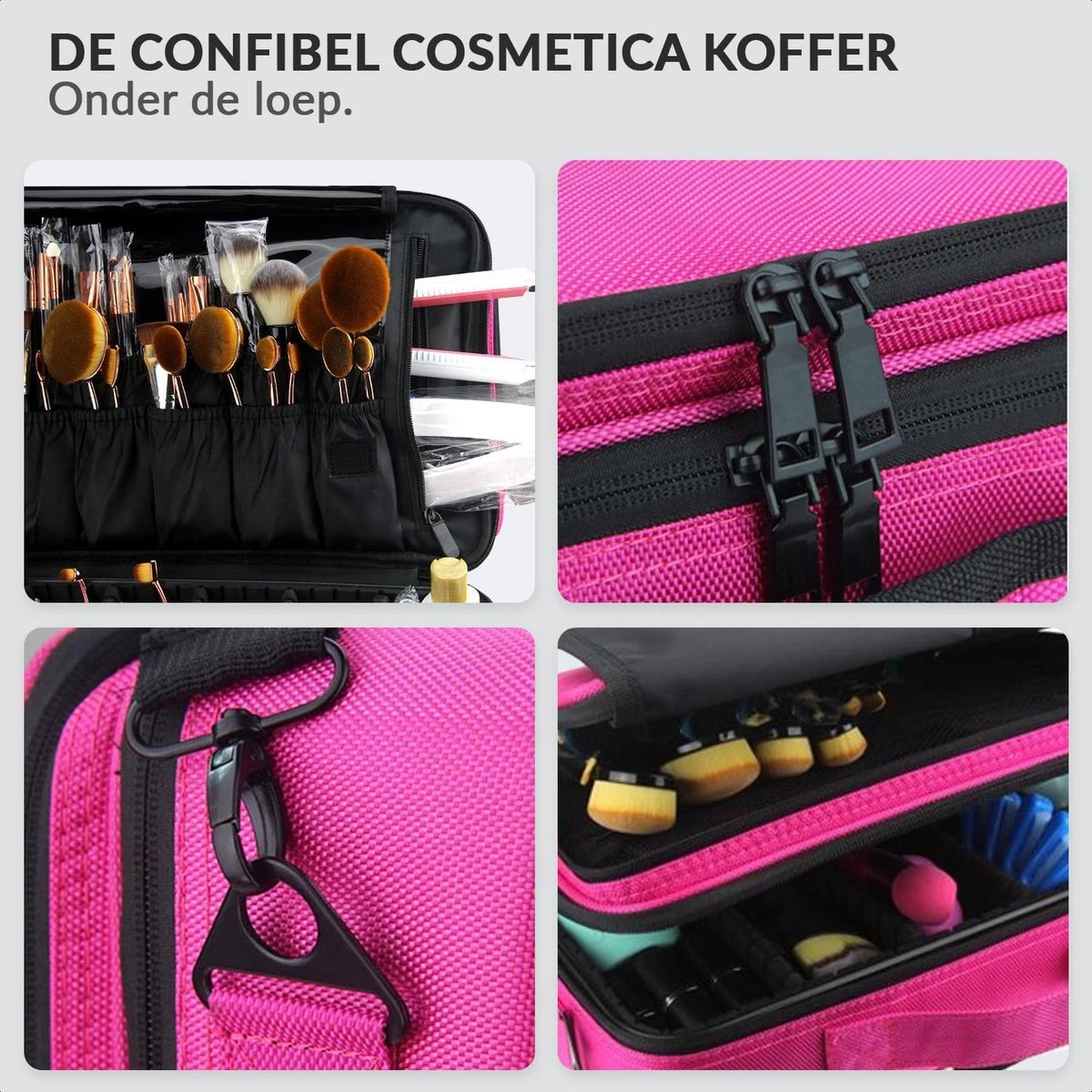 Cosmetica Koffer - Make-up Koffer Met Verstelbare Vakken - Visagie En Nagelstyliste Beauty Koffer - 40x30x14CM - Roze - Image 11