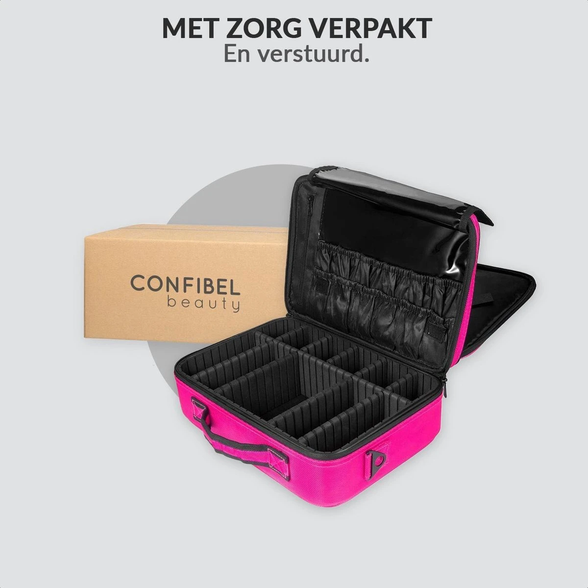 Cosmetica Koffer - Make-up Koffer Met Verstelbare Vakken - Visagie En Nagelstyliste Beauty Koffer - 40x30x14CM - Roze - Image 12