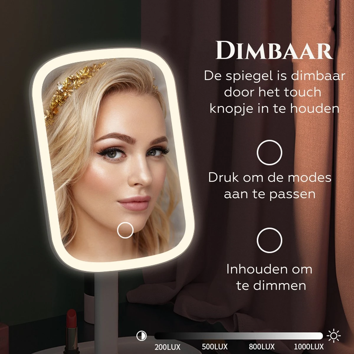 HighHome - Make Up Spiegel Met Led Verlichting - Inclusief 10x Spiegel - 3 Warmtes - 360 °C Draaibaar - Image 3