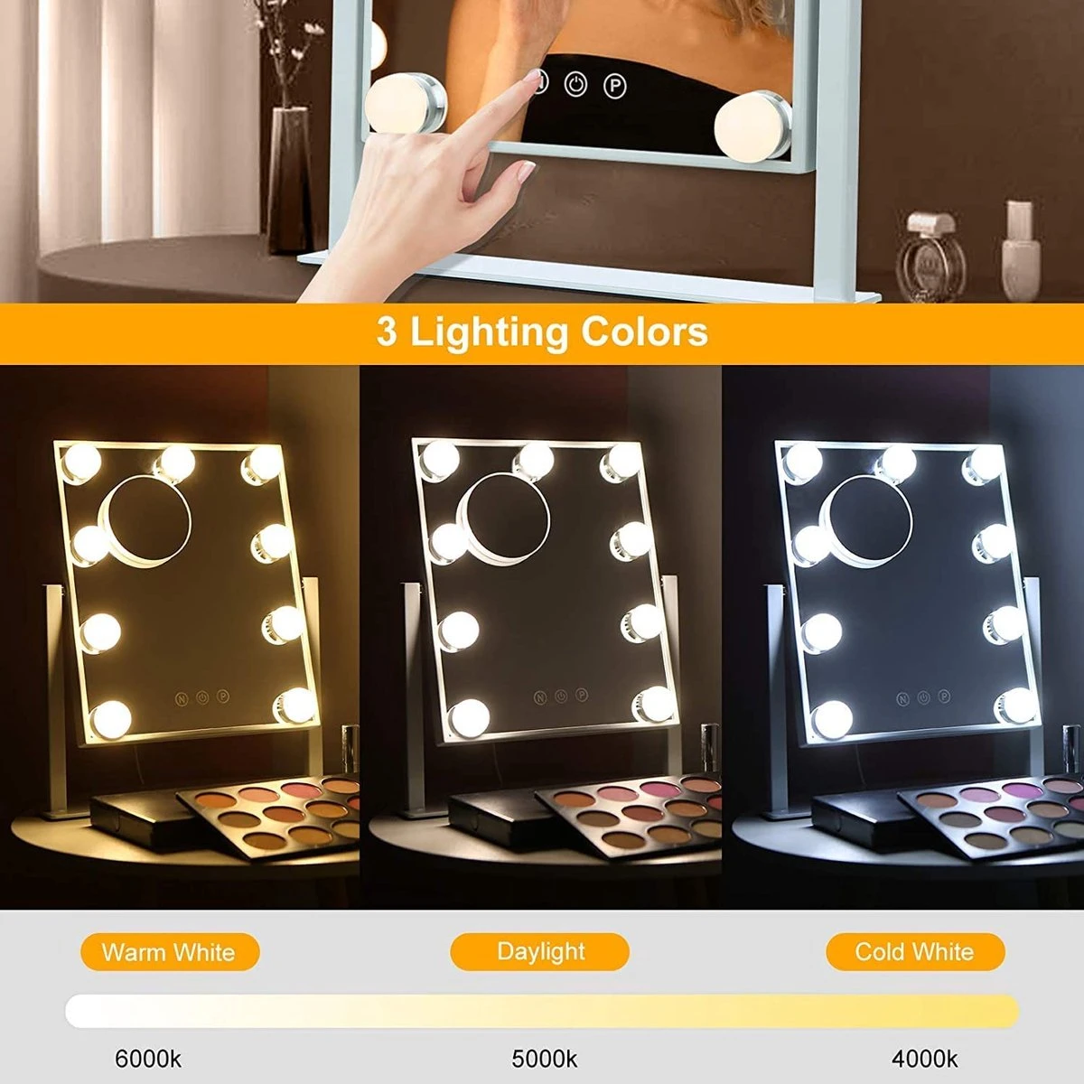 Bright Beauty Vanity Make Up Spiegel Met Verlichting - Wit - Dimbaar Met Drie Lichtstanden - Image 3