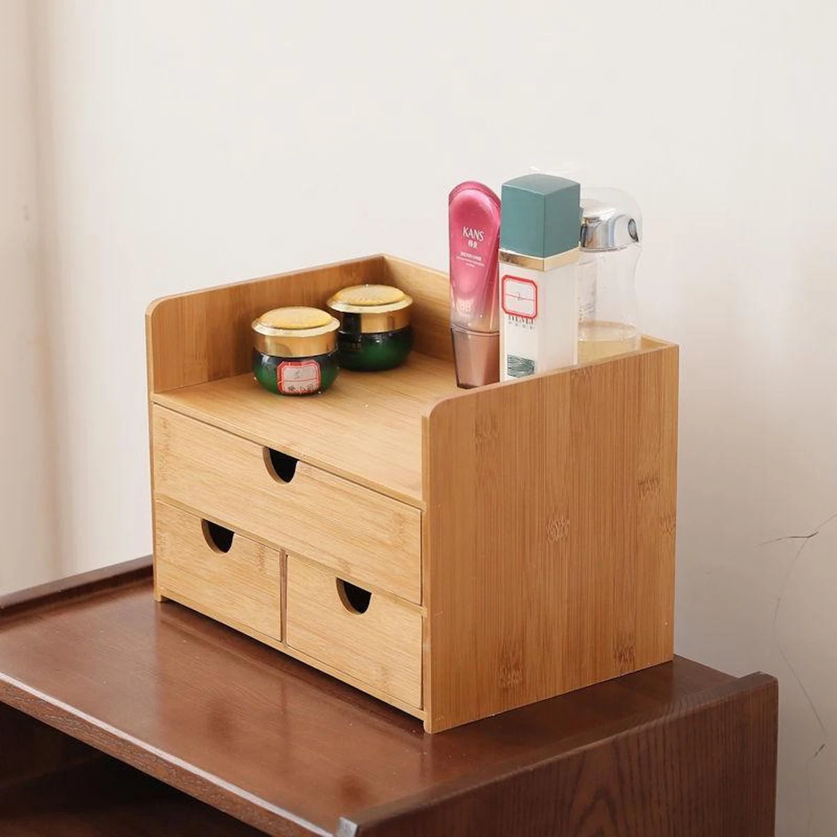 Merkloos Decopatent® Luxe Make-up Organizer Met 3 Lades - Cosmetica Organizer Make Up Met Schuiflade Bamboe Hout - Cosmeticahouder - Toren - Image 8