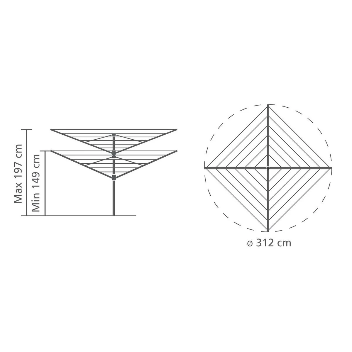 Brabantia Lift-O-Matic Advance Droogmolen Met Kunststof Betonanker, Beschermhoes En Wasknijpertasje - 60 M - Metallic Grey - Image 2