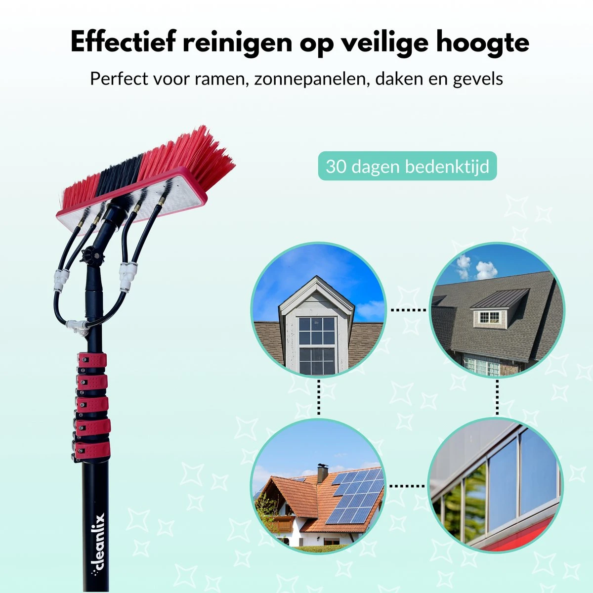 Cleanlix Telescoopsteel Met Borstel - Met Waterdoorvoer - Telescopische Wasborstel - Ramenwassen - Uitschuifbaar Tot 9 Meter - Image 2