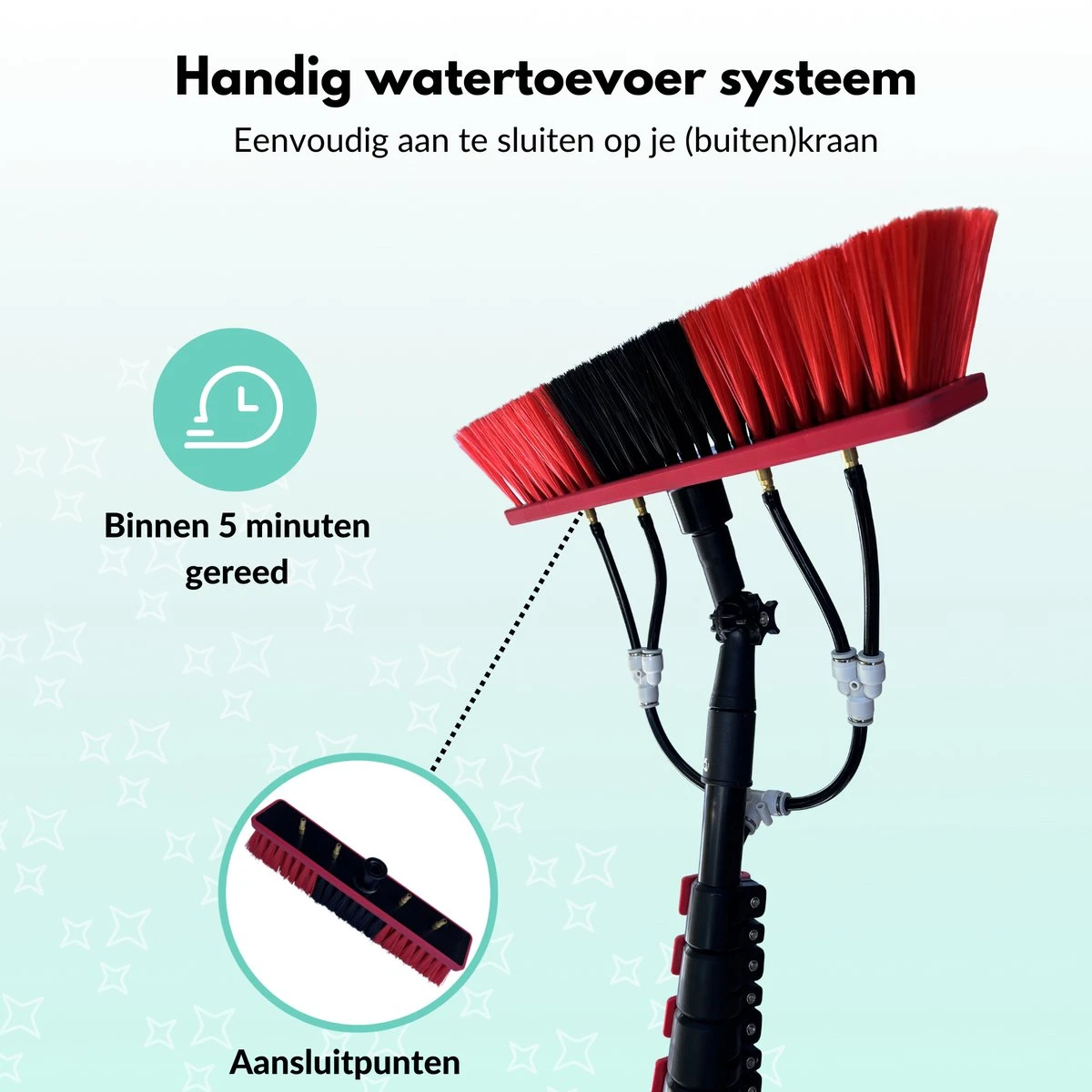 Cleanlix Telescoopsteel Met Borstel - Met Waterdoorvoer - Telescopische Wasborstel - Ramenwassen - Uitschuifbaar Tot 9 Meter - Image 5