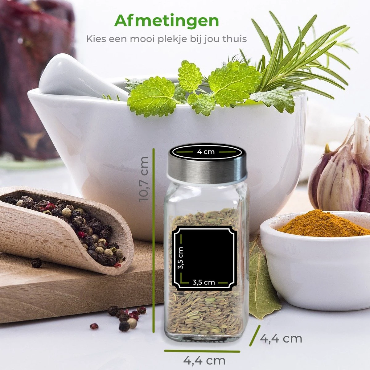 Soothe 48 Glazen Kruidenpotjes Set Met 2 Soorten Strooideksels – Kruidenstrooier – Compleet Pakket Incl Kruidenpotjes Stickers, Krijtstift En Accessoires - Image 9