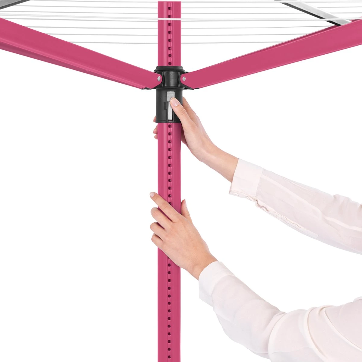 Brabantia Lift-O-Matic Droogmolen Met Metalen Grondanker, Beschermhoes, Wasknijpertasje En Wasknijpers - 50 M - Spring Pink - Image 3