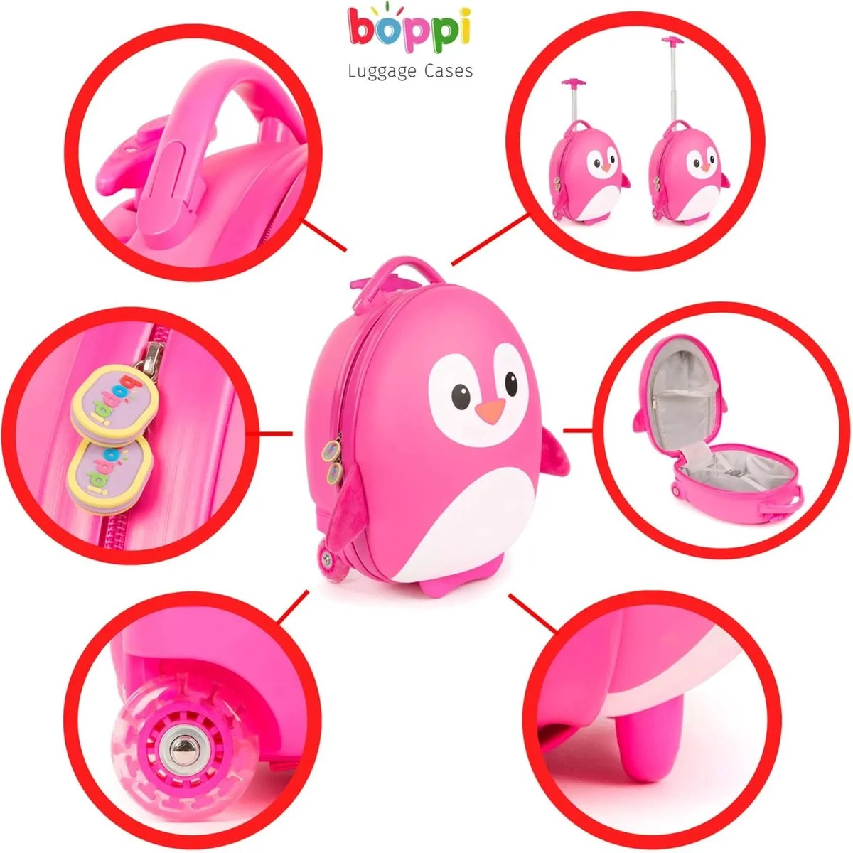 Boppi - Kindertrolley - Pinguïn (roze) - Handbagage - Lichtgewicht - Duurzaam - 17L - Image 6