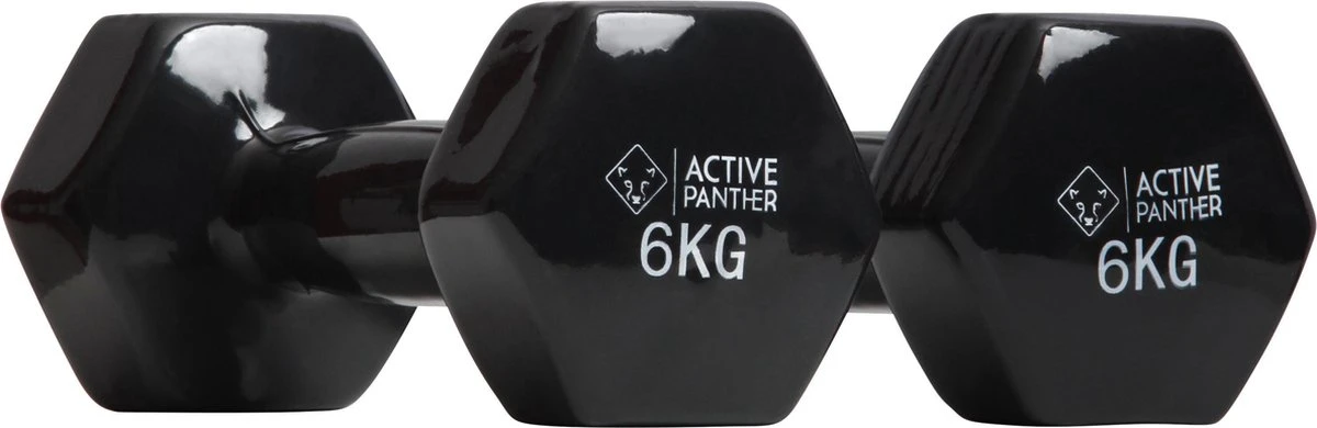Active Panther Dumbbell Set 2 X 6 KG - 12 Kg Totaal - Vinyl - Zwart - Image 2