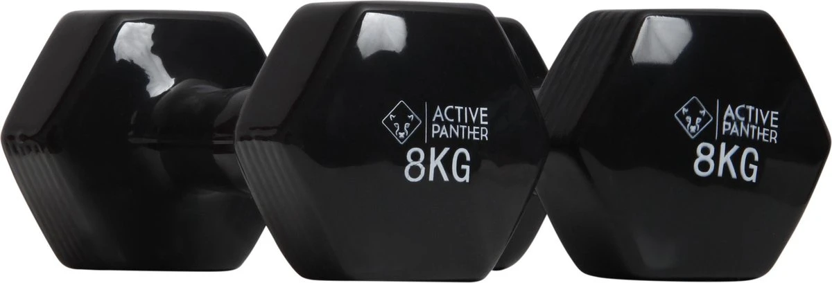 Active Panther Dumbbell Set 2 X 8 KG - 16 Kg Totaal - Vinyl - Zwart - Image 2
