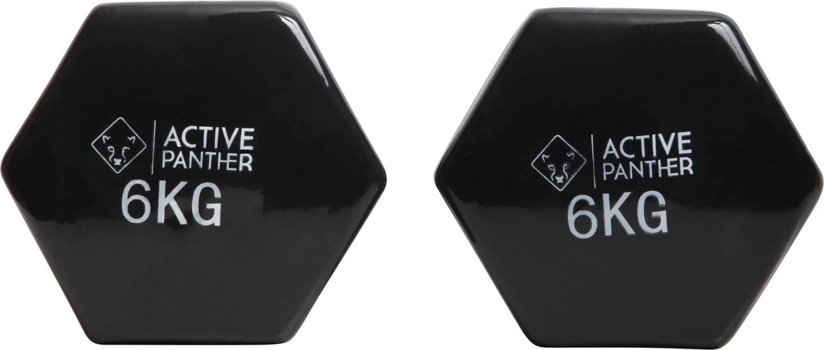 Active Panther Dumbbell Set 2 X 6 KG - 12 Kg Totaal - Vinyl - Zwart - Image 3