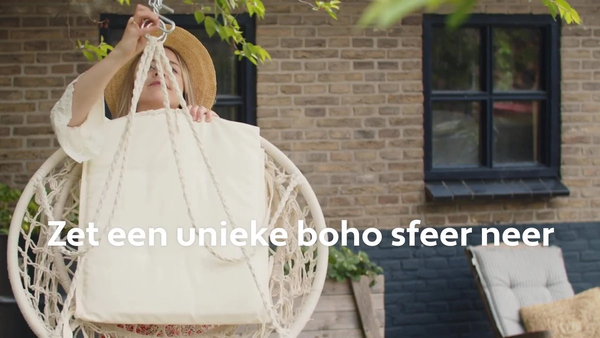 Vita5 Macramé Hangstoel - Voor Binnen En Buiten - Zonder Standaard - Incl. Kussen, Boekenvak En Beschermhoes - Tot 150kg - Beige - Image 12