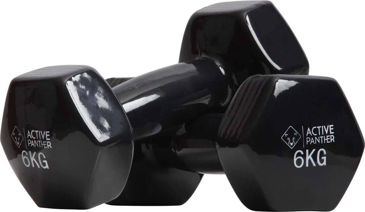 Active Panther Dumbbell Set 2 X 6 KG - 12 Kg Totaal - Vinyl - Zwart