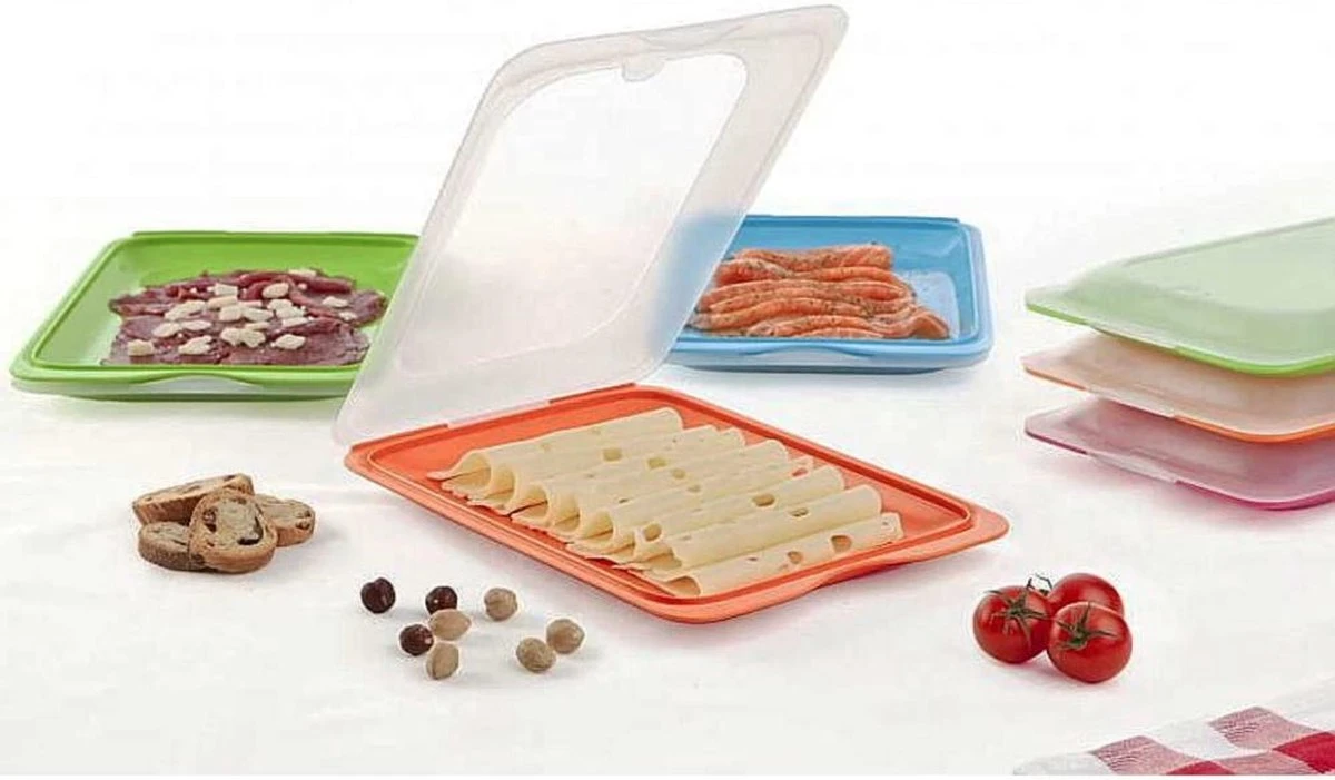 Merkloos Vershouddozen Vleeswarendoos Koelkast Vershoudbakje Bewaren Koelkast Beleg Bewaardoos Broodbeleg Stapelbaar Met Deksel 4 Stuks - Image 3