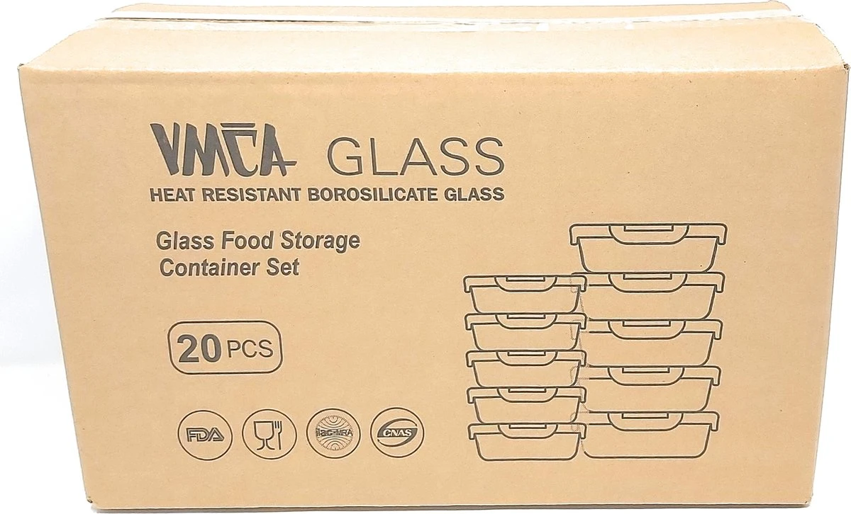 VMCA Glazen Vershoudbakjes Voor Vriezer Oven En Magnetron - 10 Bakjes - Grijs - Image 6