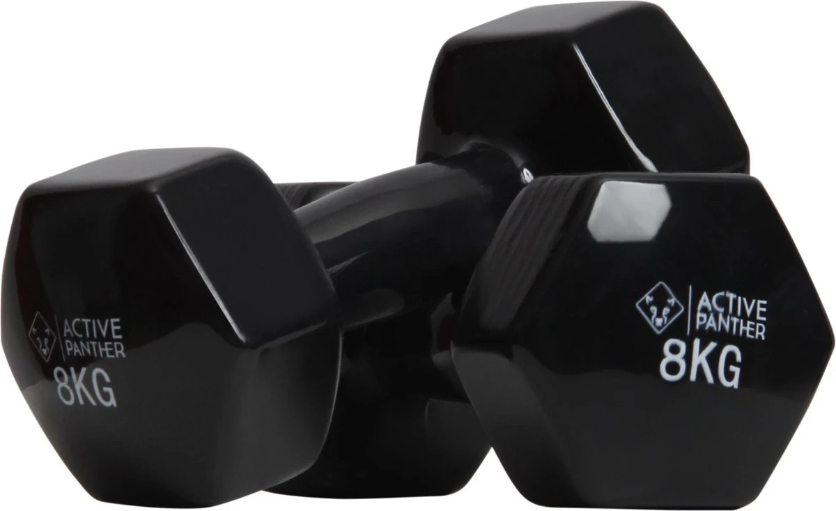 Active Panther Dumbbell Set 2 X 8 KG - 16 Kg Totaal - Vinyl - Zwart