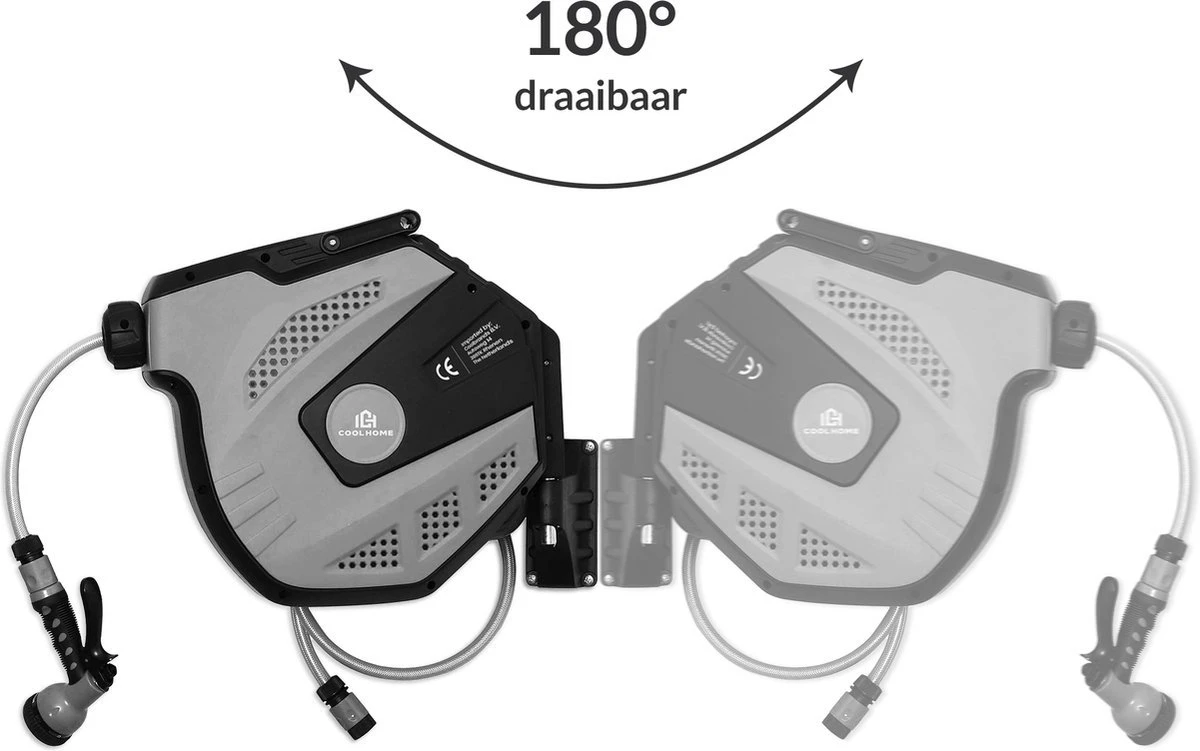 CoolHome Wandslangenbox 15 Meter + 1,5 Meter - Tuinslang Met Haspel- Slangenhouder 180° Draaibaar - Tuinslanghaspel Zwart - Grijs - Image 5