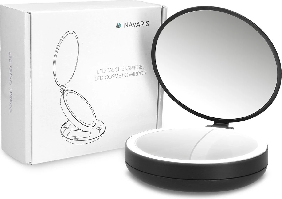 Navaris 1x/5x Vergrotende Make-up Spiegel - Compacte Opvouwbare Kap- En Reisspiegel - Led-verlichte Dubbelzijdige Make-upspiegel - Zwart - Image 7