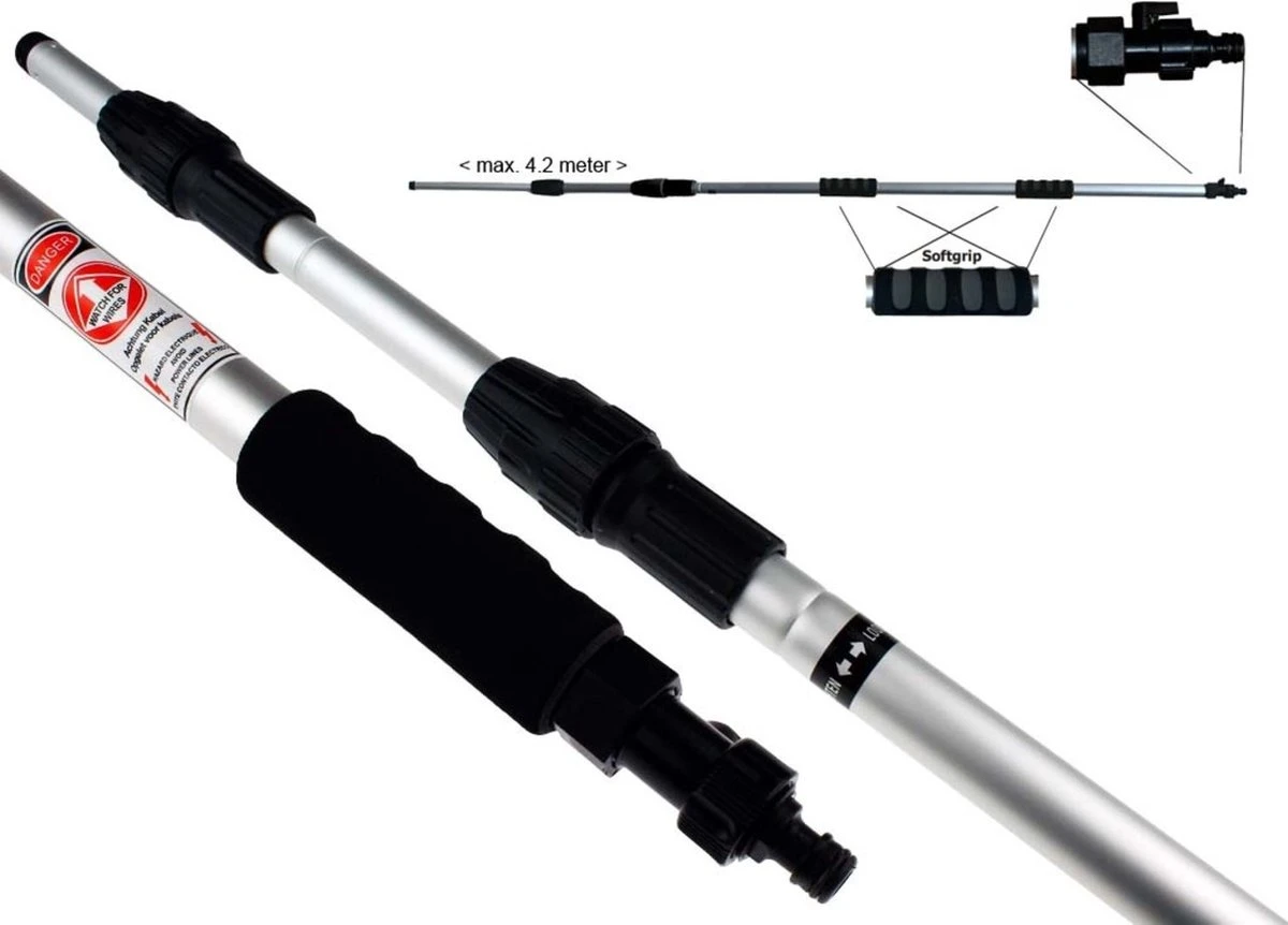 Zonnepanelen / Auto / Ramen Wassen Telescoopsteel Met Borstel Waterdoorlatende Wasborstel Met Telescopische Steel 4 Meter En Gardena Aansluiting / Wasborstel Met Uitschuifbare Telescoopsteel Met Waterdoorvoer - Image 4