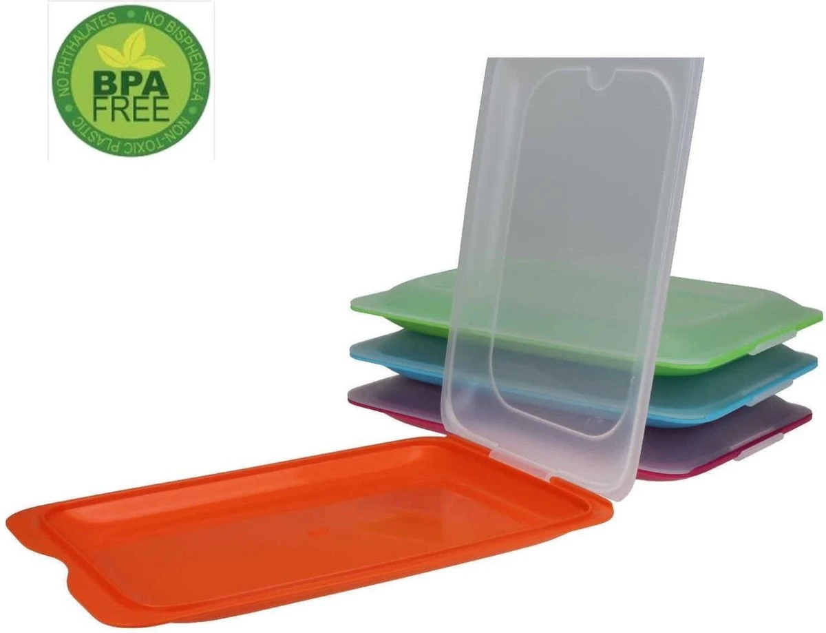 Merkloos Vershouddozen Vleeswarendoos Koelkast Vershoudbakje Bewaren Koelkast Beleg Bewaardoos Broodbeleg Stapelbaar Met Deksel 4 Stuks - Image 5