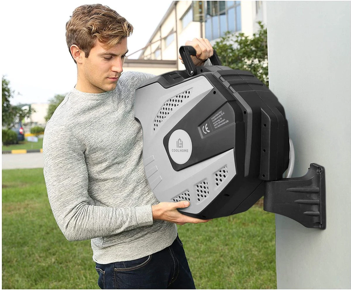 CoolHome - Wandslangenbox 20 Meter + 2 Meter - Tuinslang Met Haspel- Slangenhouder 180° Draaibaar - Tuinslanghaspel Zwart - Grijs - Image 7