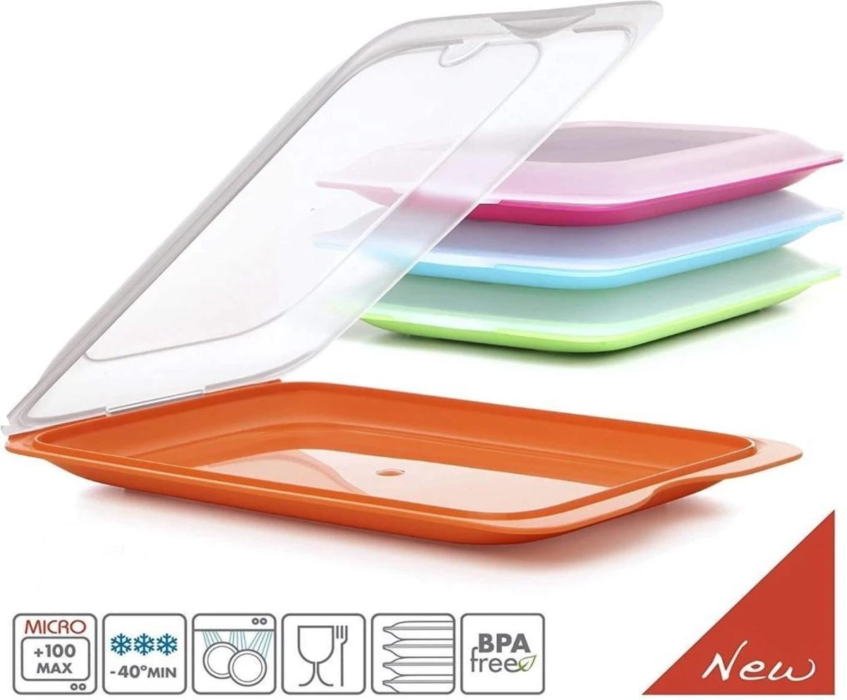 Merkloos Vershouddozen Vleeswarendoos Koelkast Vershoudbakje Bewaren Koelkast Beleg Bewaardoos Broodbeleg Stapelbaar Met Deksel 4 Stuks - Image 2